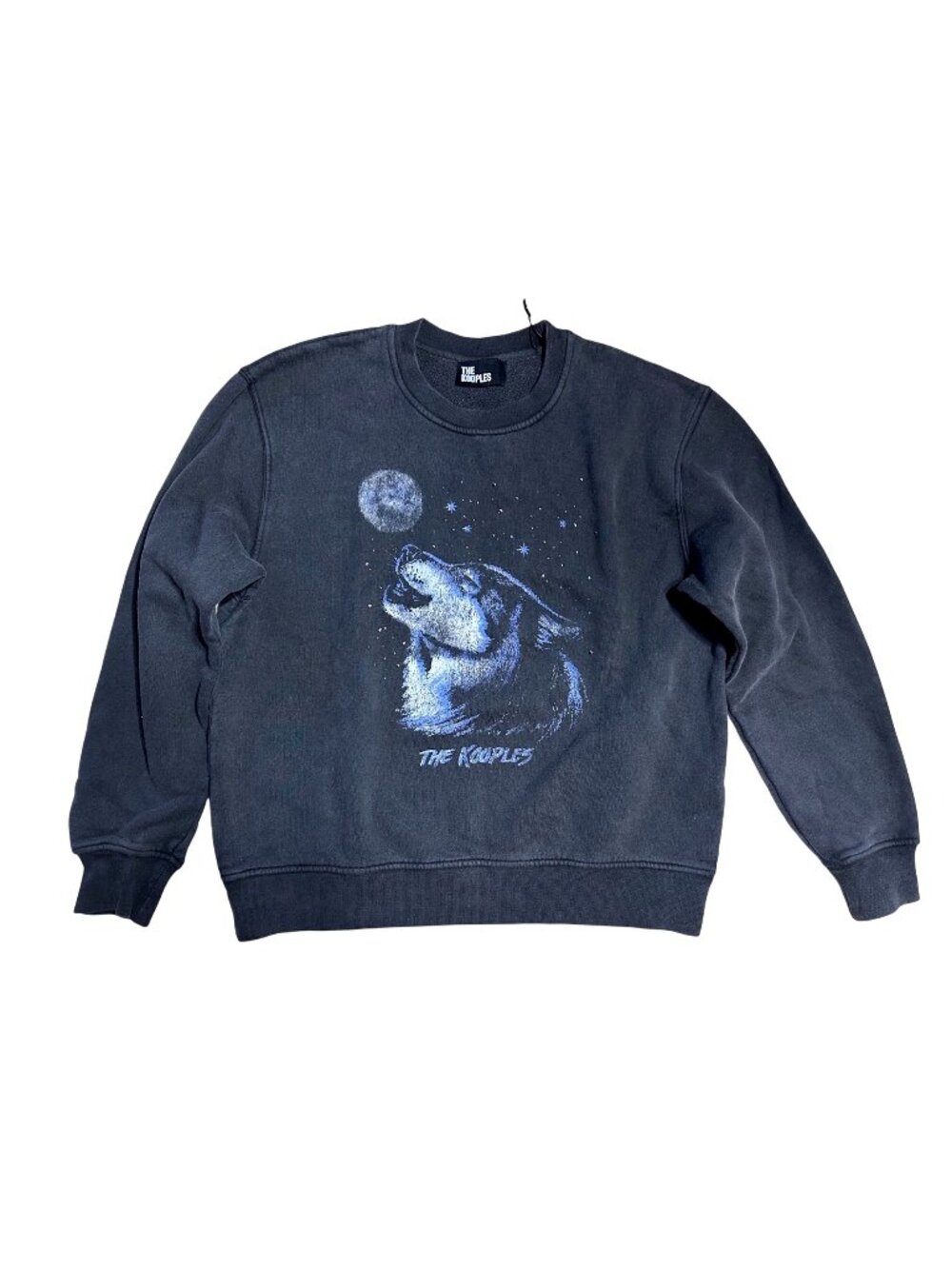 The Kooples Black Crewneck Sweatshirt Wolf & Moon Graphic Cotton Blend Size S